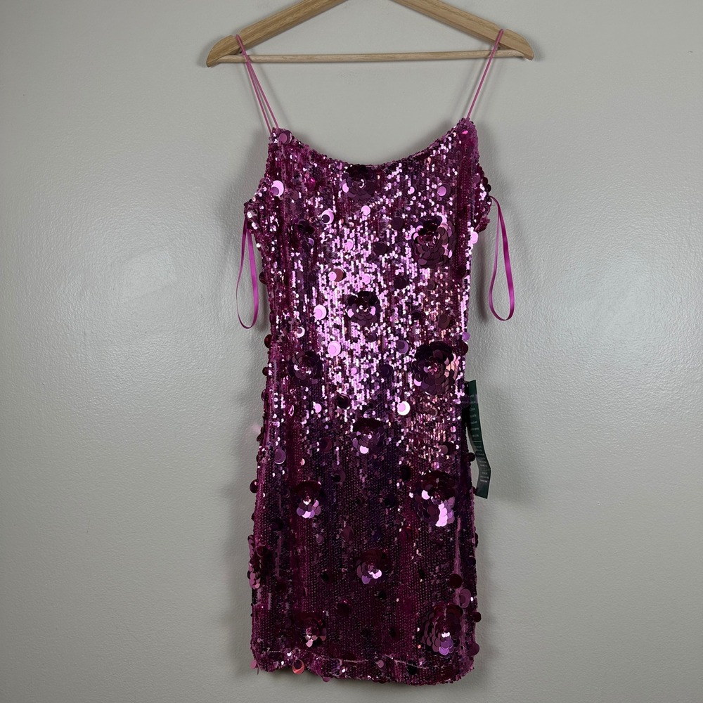 B. Smart Women's 4 Mini‎ Dress Dark Pink Sequin 3D Floral Wedding Party NEW